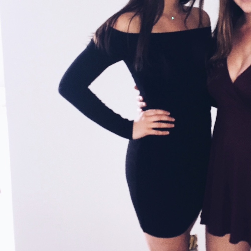 Express Black Off The Shoulder Strapless Mini Dress